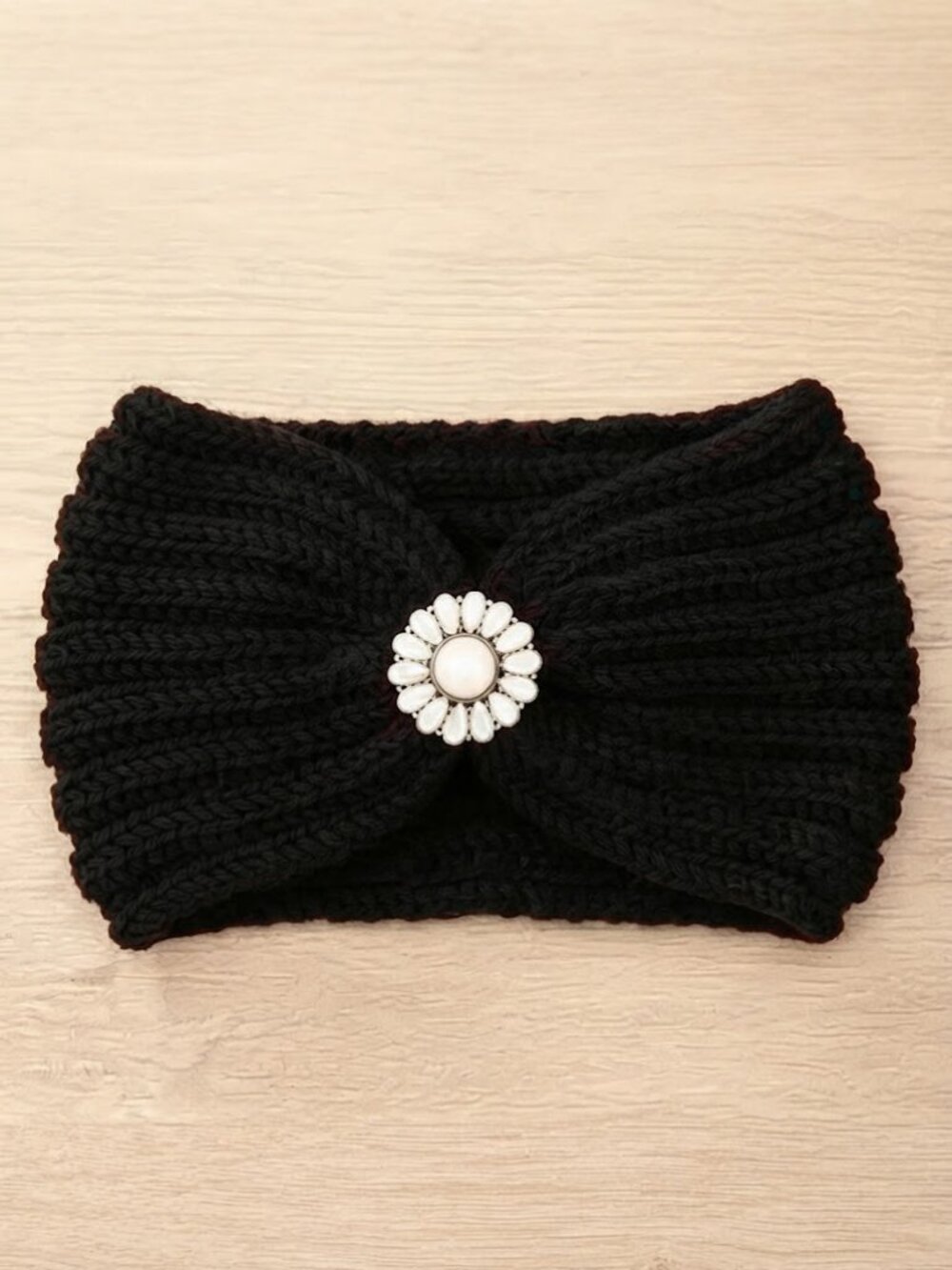 Ladies Black Beaded Knitted Winter Headband